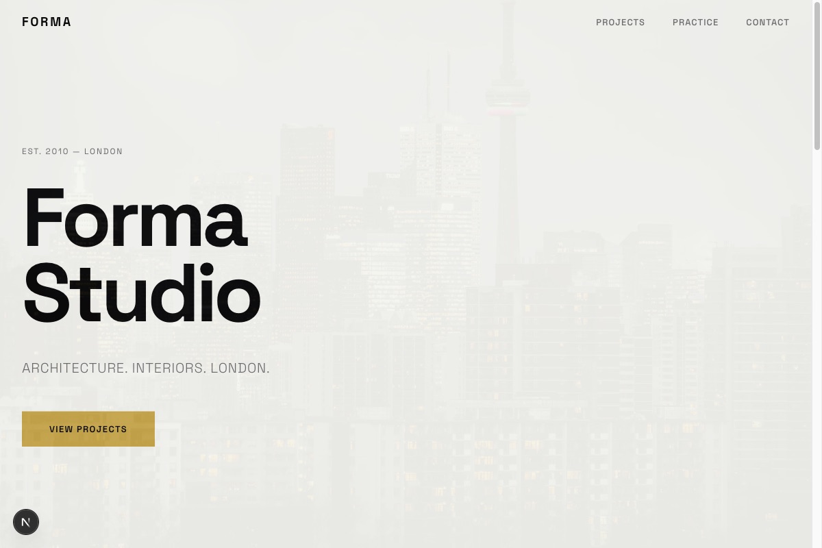 Forma Studio – Architecture practice – Swiss typographic portfolio with numbered sections and strong grid