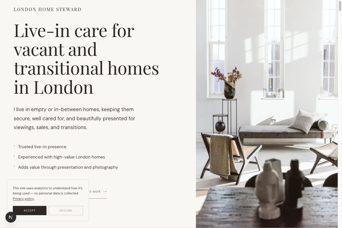 London Home Steward – Property caretaking – Refined editorial site with ivory palette and Playfair Display