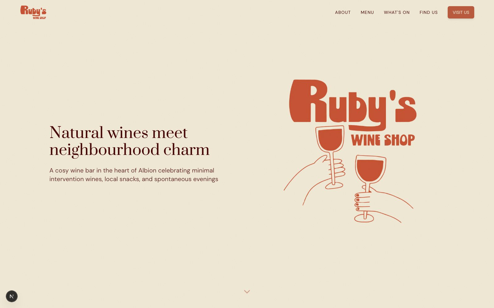Ruby's Wine Shop – Wine bar website – Warm colour palette and hand-drawn illustrations for natural wine bar